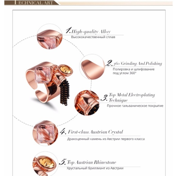 Swarovski Crystal Rose Gold Color Tassel Coctail - Picture 2 of 8